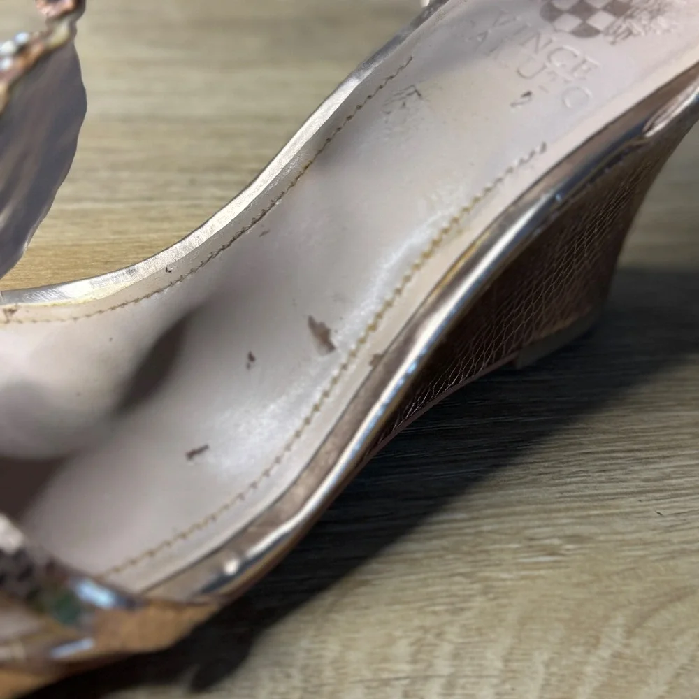Vince Camuto 8W Rose Gold‎ Wedge Sandals Crystal Rhinestone Embellished Glam